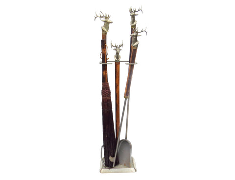 edgebrookhouse Vintage Adirondack Style Fire Tools With Bronze Elk or Stag Heads - 5 Pieces