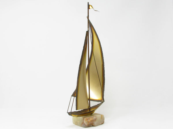 edgebrookhouse - Vintage Mario Jason Torch Cut Brass Sailboat Sculpture on Onyx Base Signed