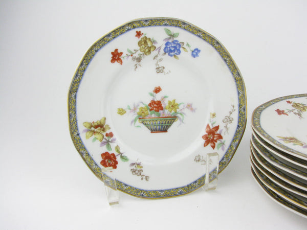 edgebrookhouse - Antique Theodore Haviland Ganga Floral Basket Porcelain Bread or Dessert Plates - 8 Pieces