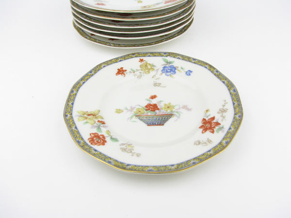 edgebrookhouse - Antique Theodore Haviland Ganga Floral Basket Porcelain Bread or Dessert Plates - 8 Pieces