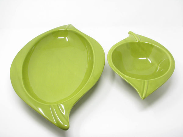 edgebrookhouse - Deartis Portugal Pottery Serving Bowls in Green with Organic Leaf Shape - 2 Pieces