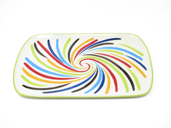 edgebrookhouse Modern Gail Pittman Ergon Tango Hand-Painted Ceramic Platter with Multicolor Swirl Design