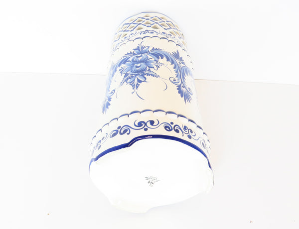 edgebrookhouse Vintage 1980s Blue and White Ceramic Umbrella Stand Made in Portugal
