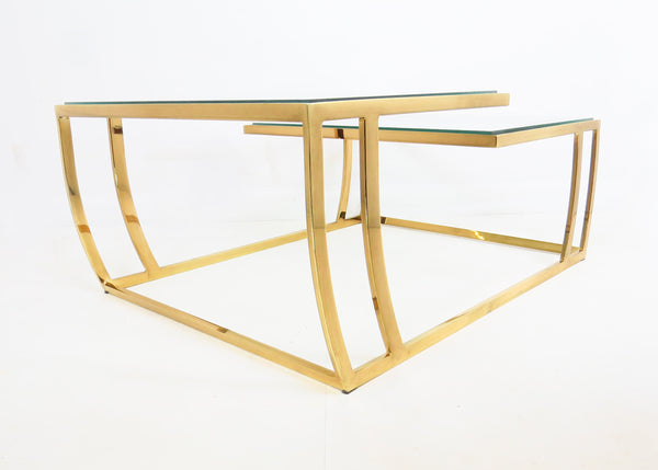 edgebrookhouse - Vintage 1980s Brass and Glass 2-Tier Cocktail / Coffee Table