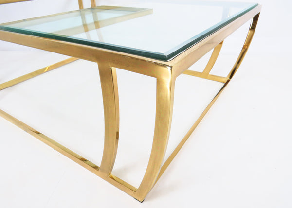 edgebrookhouse - Vintage 1980s Brass and Glass 2-Tier Cocktail / Coffee Table