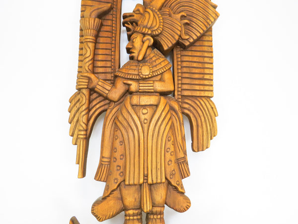 edgebrookhouse Vintage Aztec or Mayan Carved Wooden Panel / Wall Sculpture of a Warrior