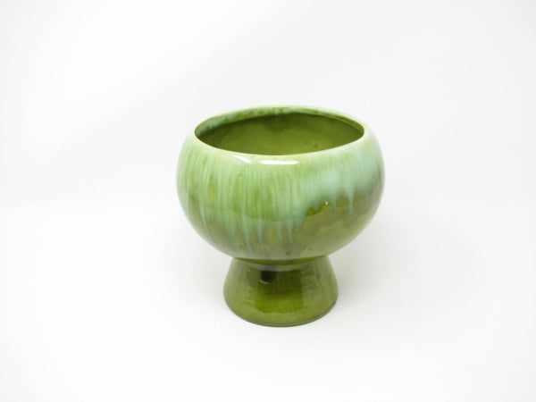 edgebrookhouse Vintage Footed Ceramic Planter or Vase with Green Drip Glaze