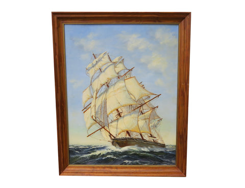 edgebrookhouse Vintage Framed Seascape Oil on Board by Valerie Ploshay of a Clipper Ship