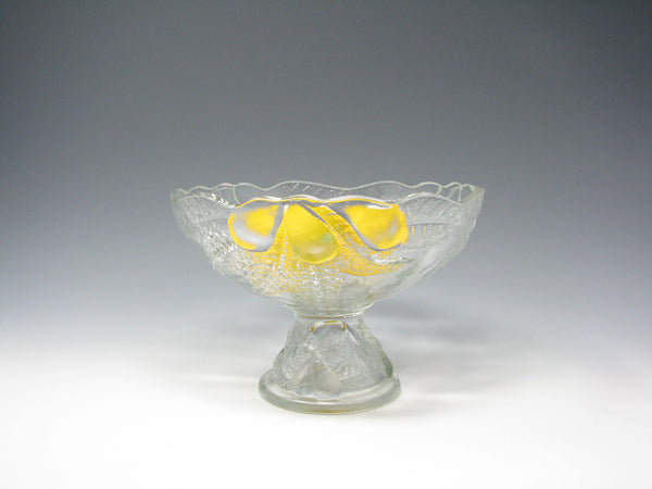 edgebrookhouse Vintage French Pressed Glass Compote with Embossed Pears Leaves Made in France