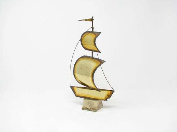 edgebrookhouse - Vintage Mario Jason Torch Cut Brass Ship Sailboat Sculpture on Onyx Base Signed