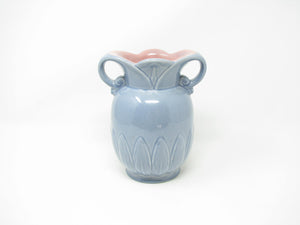 edgebrookhouse Vintage Red Wing Pottery Lotus 930 Double Handled Urn Vase in Blue and Pink