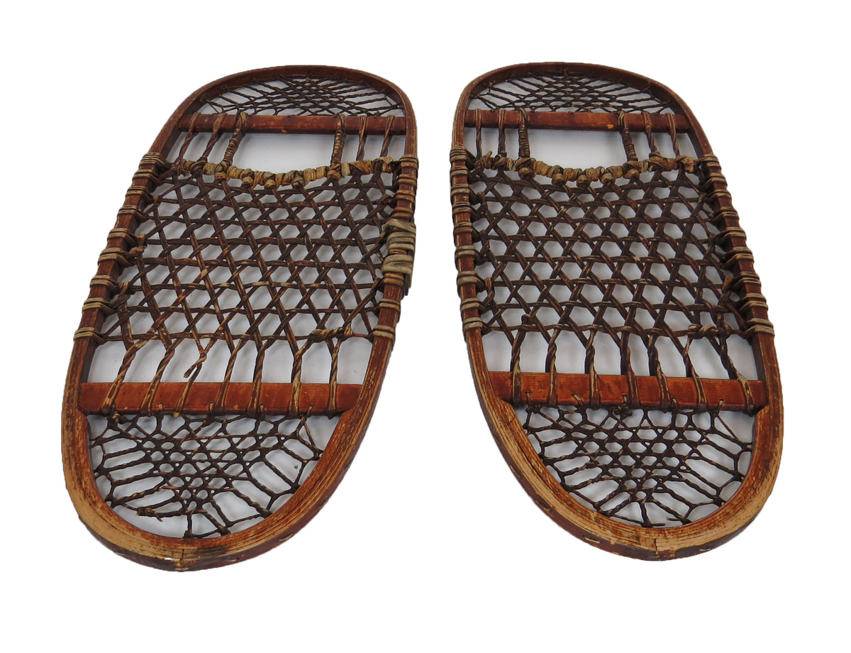 Vintage Vermont Tubbs Style Bearpaw Shaped Snowshoes With Rawhide Laci