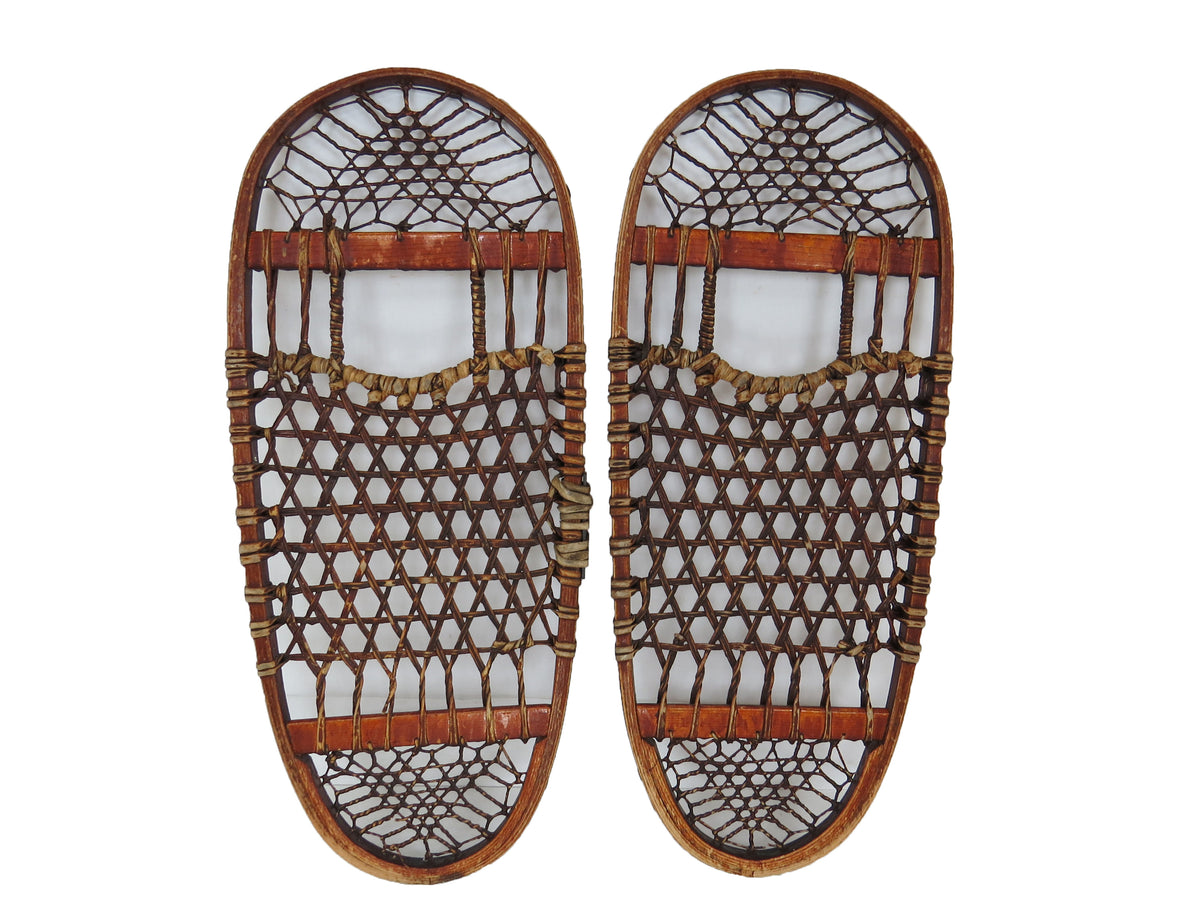 Vintage Vermont Tubbs Style Bearpaw Shaped Snowshoes With Rawhide Laci