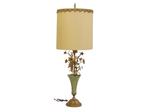 edgebrookhouse - 1960s Italian Gilt Tole and Ceramic Floral Bouquet Center Lamp - Over 4 Feet Tall