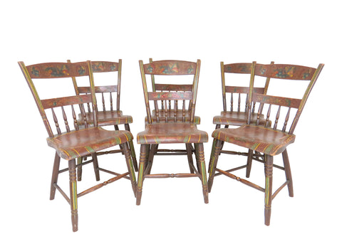 edgebrookhouse - Antique Primitive Pennsylvania Dutch Painted Side Chairs - Set of 6
