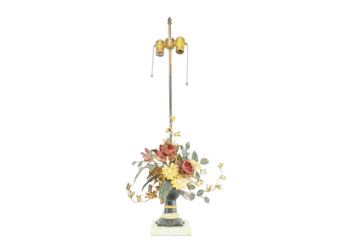 edgebrookhouse - Vintage 1960s Italian Tole Table Lamp With Bronzed Hand Holding a Bouquet of Flowers