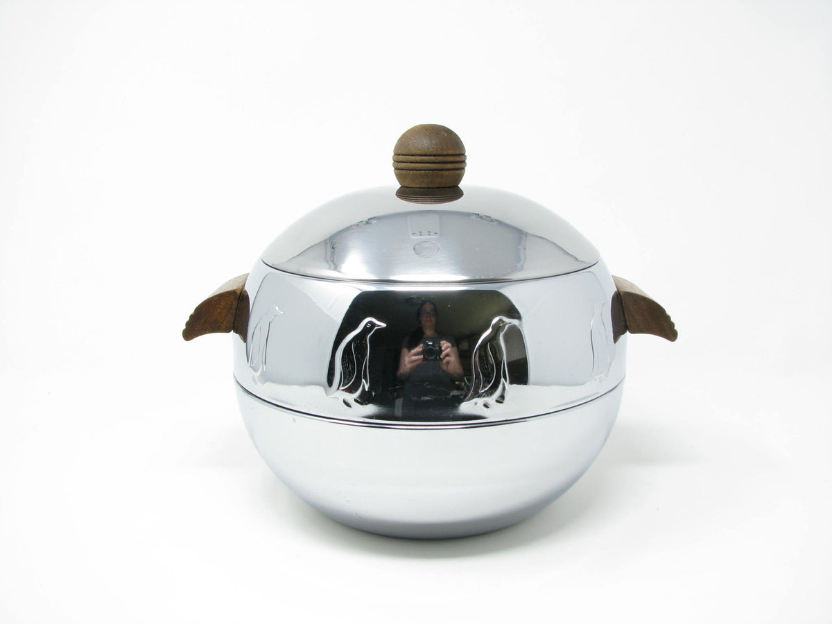 1940s West Bend Stainless Steel Penguin Ice Bucket / Hot Server with W