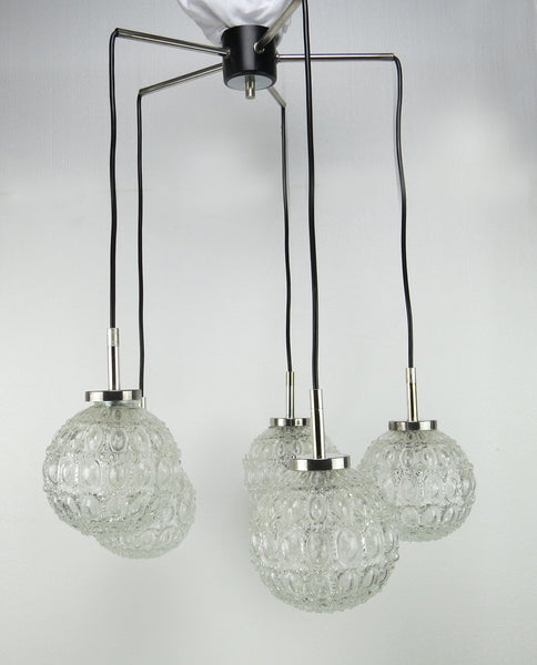 edgebrookhouse - 1960s Doria Leuchten, Gnarrenburg Germany Glass Five Globe Pendant / Suspension Light