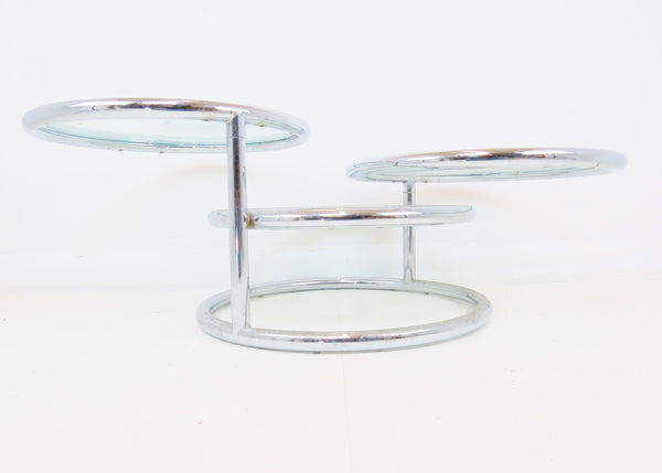 edgebrookhouse - 1970s DIA Milo Baughman Style Chrome and Glass Three Tiered Swivel Table