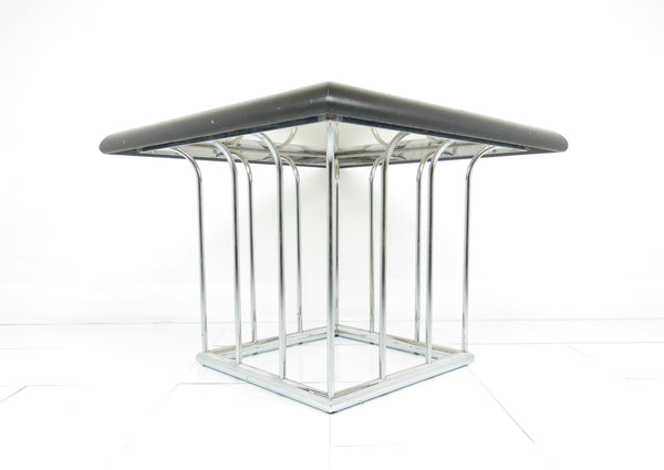 edgebrookhouse - 1970s Vintage Chrome, Wood and Glass Square Side / Coffee Table