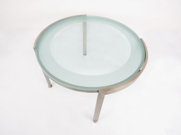 edgebrookhouse - 1970s Vintage Nicos Zographos Style Brushed Stainless Steel and Glass Side Table