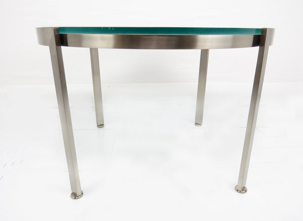 edgebrookhouse - 1970s Vintage Nicos Zographos Style Brushed Stainless Steel and Glass Side Table