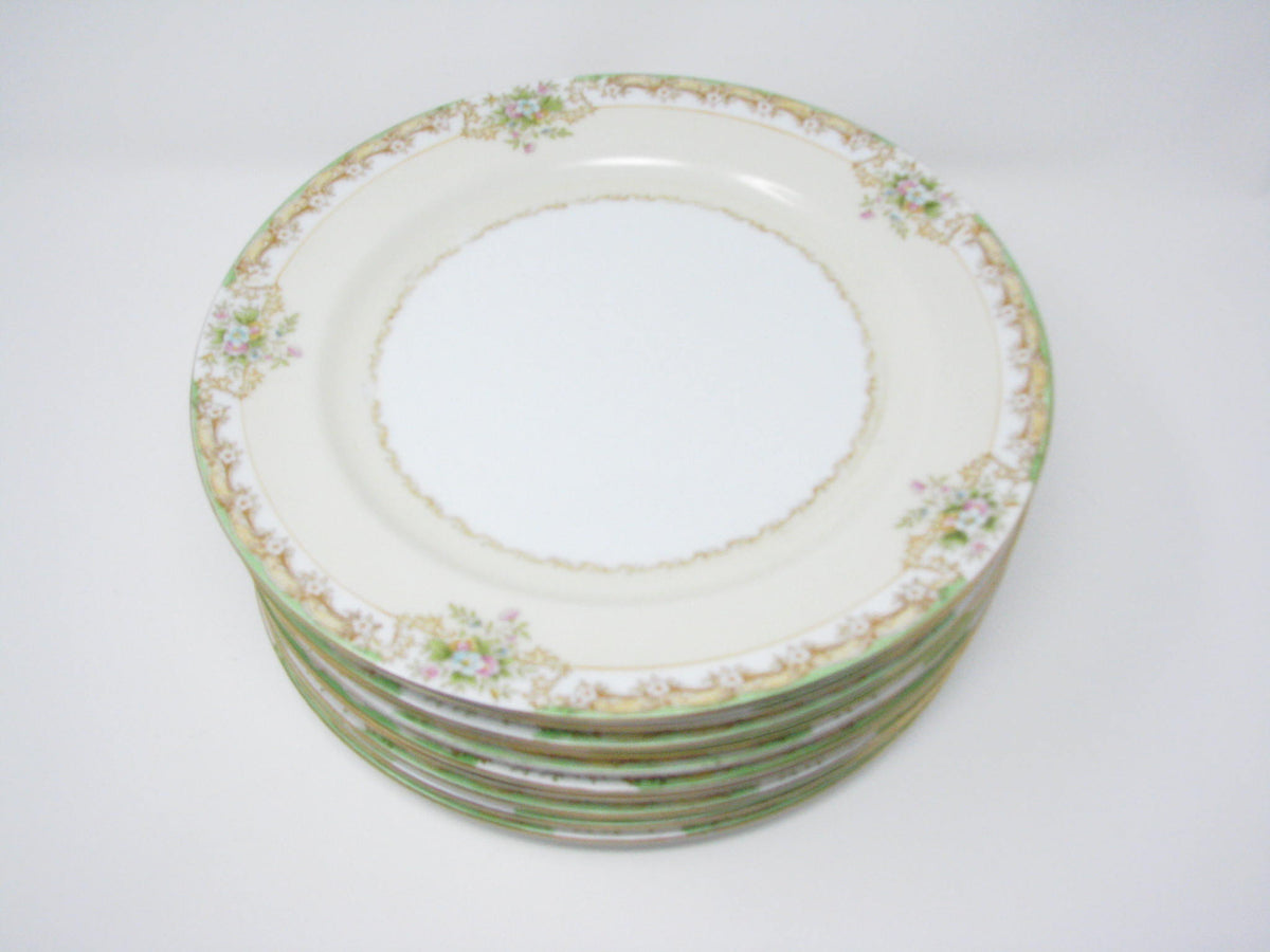 Antique Noritake Hand-Painted Dinner Plates with Green, Gold and