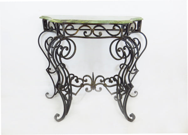 edgebrookhouse - Early 20th Century French Iron Console Table With Jade Green Marble Top
