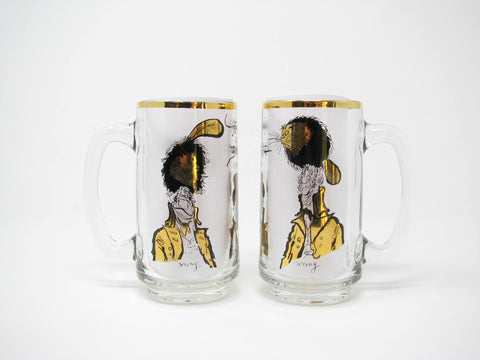 edgebrookhouse - Vintage 1970 Ronald Searle How to Make a Beaver Hat Glass Mugs or Steins for Hudson Bay Company (HBC) - 2 Pieces