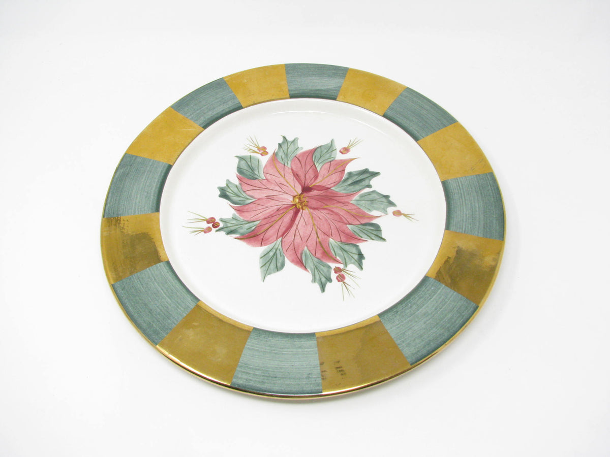 Vintage 1996 Laurie Gates Designs Ceramic Platter with Poinsettia
