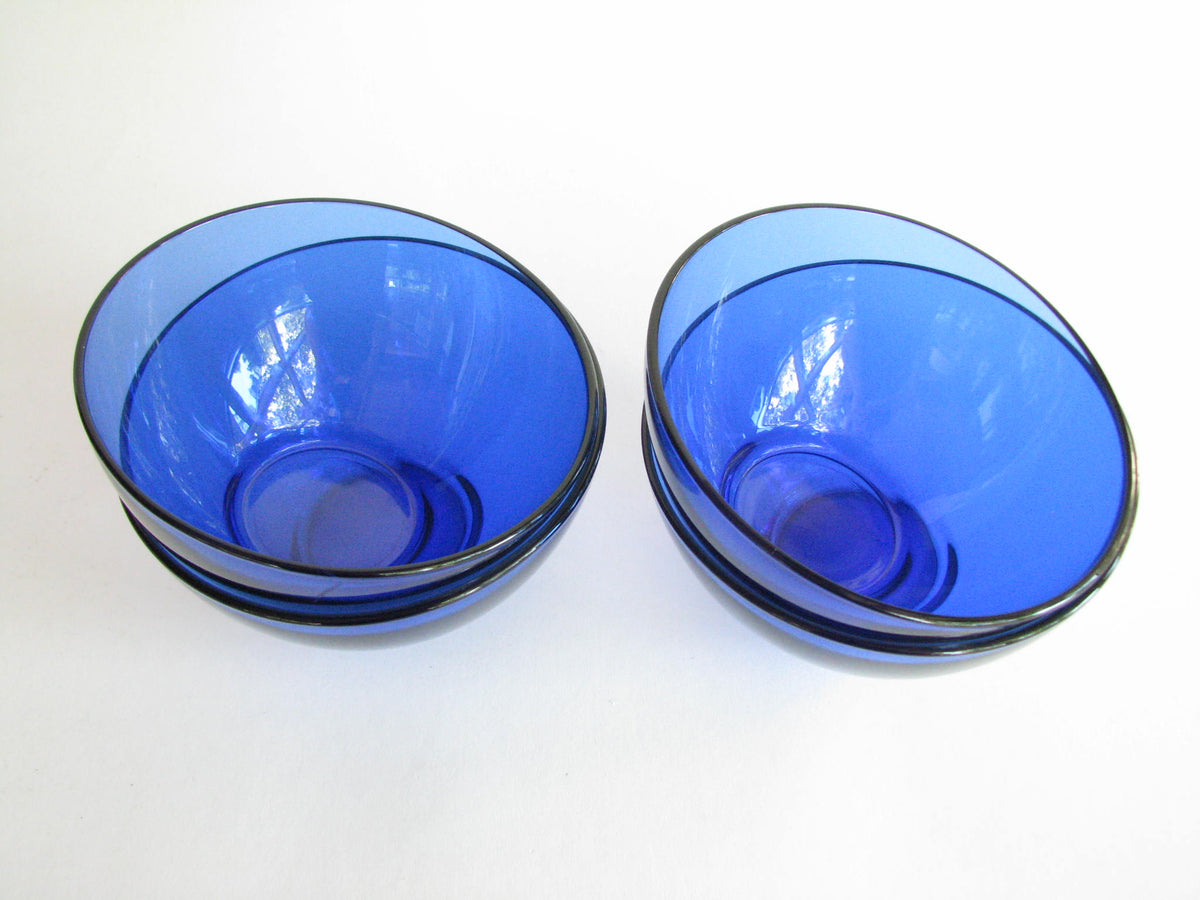 Vintage Arcoroc France Saphir Blue Glass Cereal Bowls Set of 4