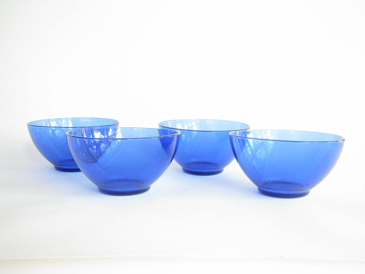 Vintage Arcoroc France Saphir Blue Glass Cereal Bowls Set of 4