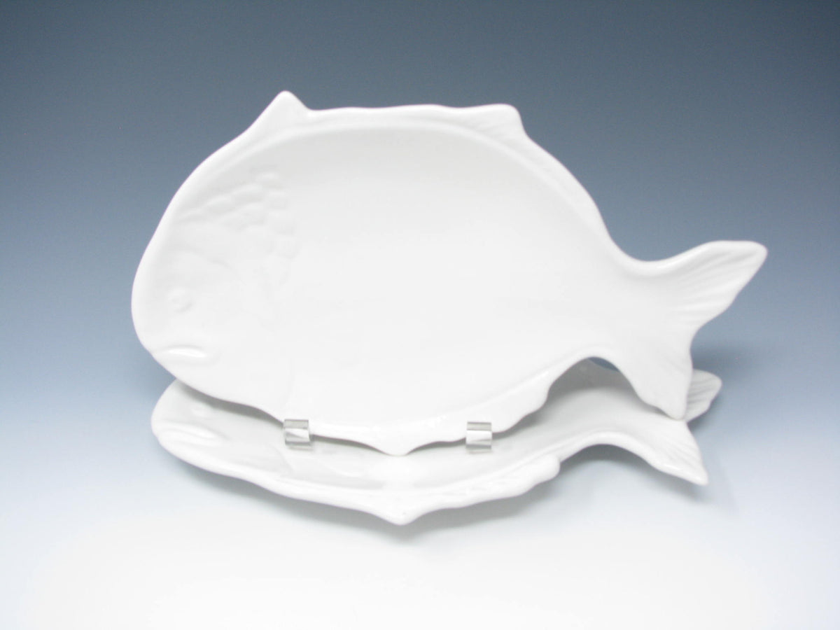 Vintage Bloomingdale's Italian White Ceramic Fish Shaped Platters or P