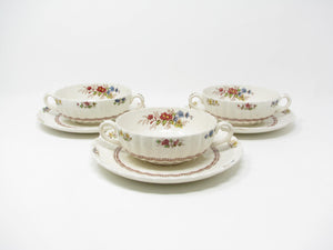 edgebrookhouse - Vintage Copeland Spode Rosalie Bouillion Soup Cups and Saucers with Floral Center - 6 Pieces