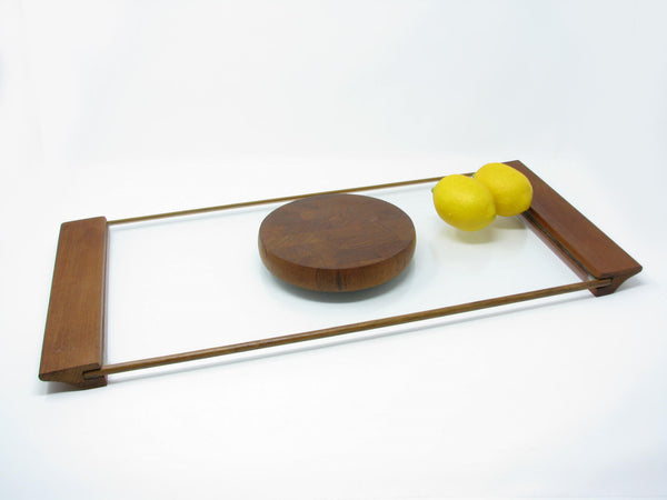 edgebrookhouse - Vintage Ernest Sohn Style Glass and Staved Teak Cheese Board with Teak Handles