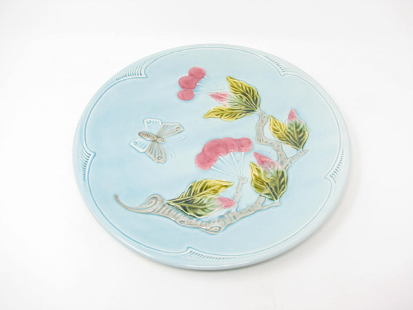 edgebrookhouse - Vintage Georg Schmider Zell German Majolica Plate with Cherry and Butterfly Design 2127