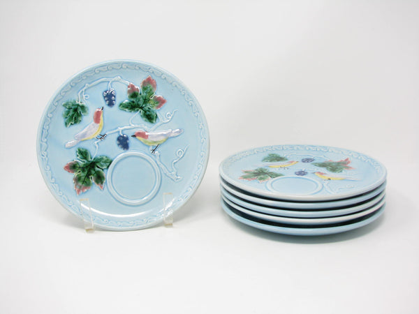edgebrookhouse - Vintage German Majolica Birds and Grapes Snack Plates and Cups - 12 Pieces