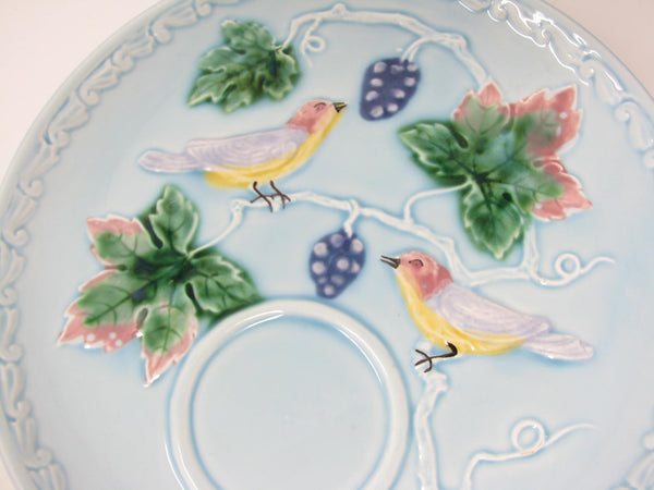 edgebrookhouse - Vintage German Majolica Birds and Grapes Snack Plates and Cups - 12 Pieces