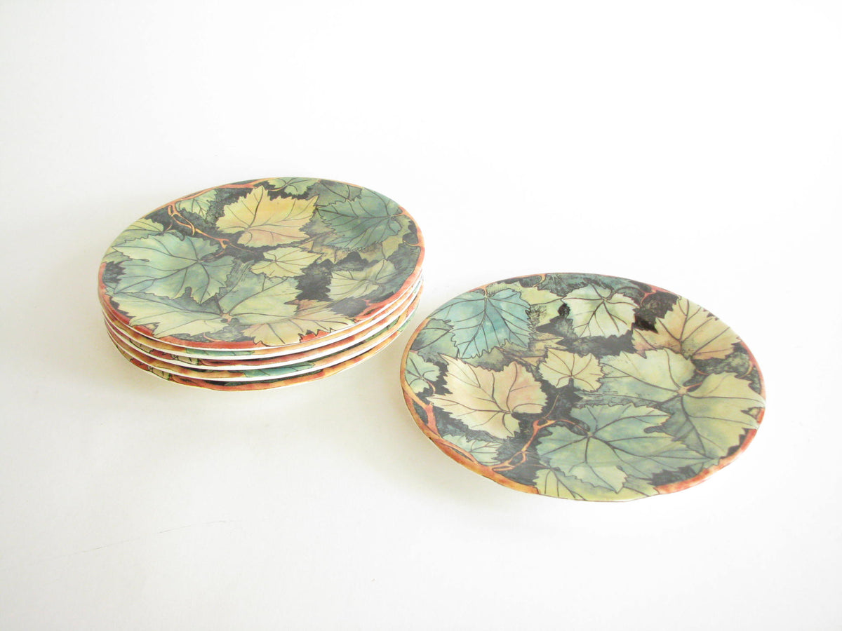 Vintage Gien France Feuillage Fall Leaves Salad Plates - Set of 6