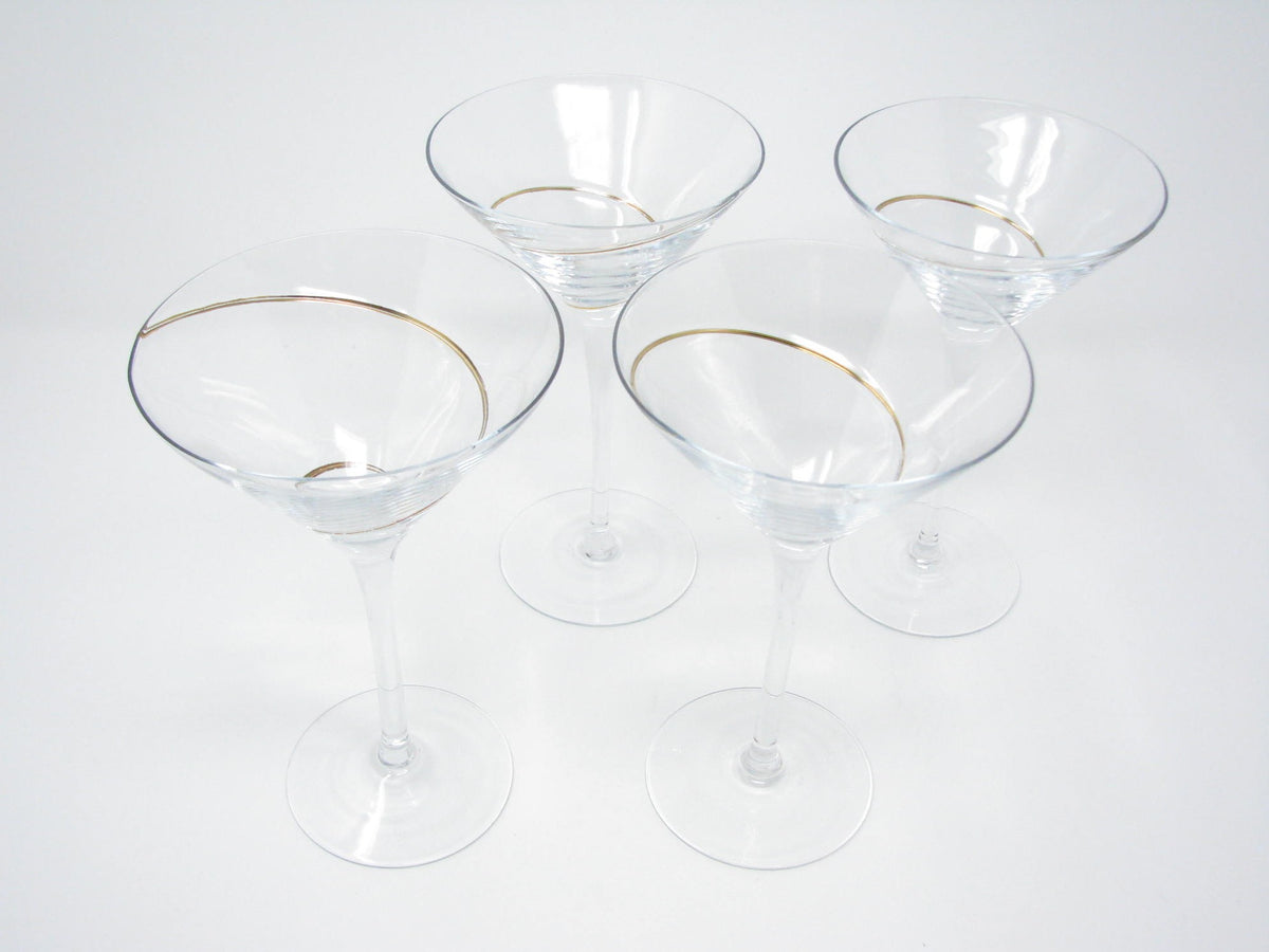 Vintage Rare Jeweled Metal Swirl Design 7” Tall Martini Cocktail Glasses Set