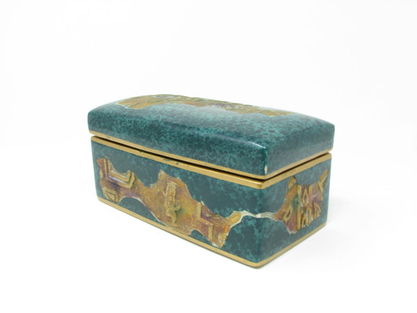 edgebrookhouse - Vintage Green & Gold Textured Ceramic Trinket or Jewelry Box