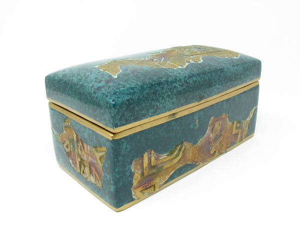 edgebrookhouse - Vintage Green & Gold Textured Ceramic Trinket or Jewelry Box