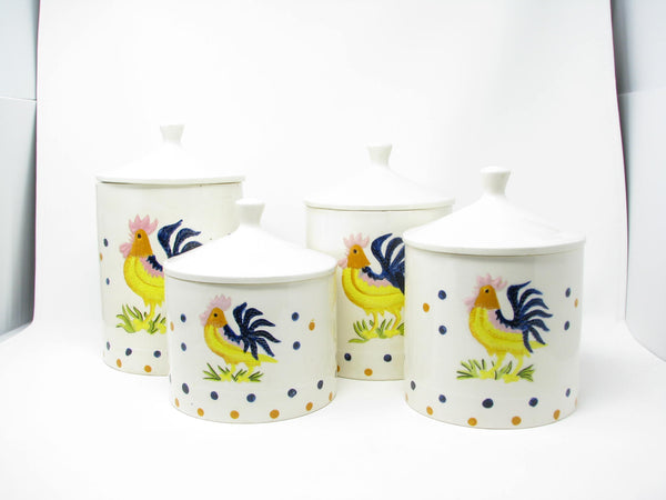 edgebrookhouse - Vintage Hand-Painted Ceramic Canister Set with Rooster Design - 4 Pieces