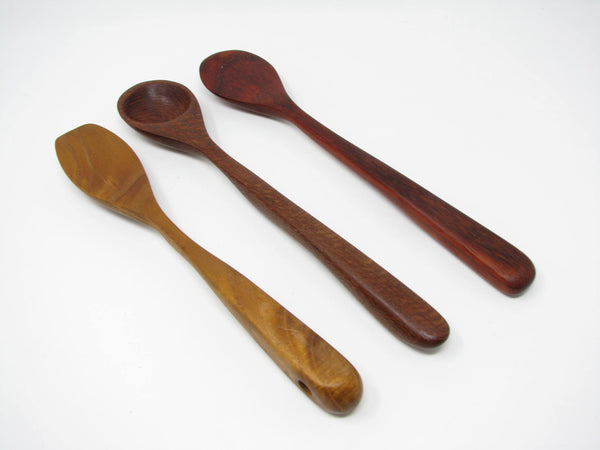 edgebrookhouse - Vintage Hand Carved Walnut and Teak Wooden Spoons - 3 Pieces