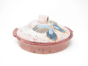 edgebrookhouse - Vintage Handmade Pottery Lidded Dish with Butterfly Motif