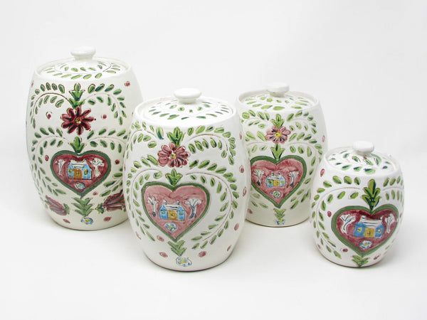 edgebrookhouse - Vintage Italian Pottery Canister Set with Hand-Painted Folk Art Pattern - 4 Pieces