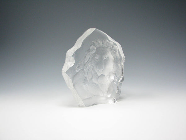 edgebrookhouse - Vintage Mats Jonasson for Kosta Boda Crystal Lion Paperweight Sculpture, Signed
