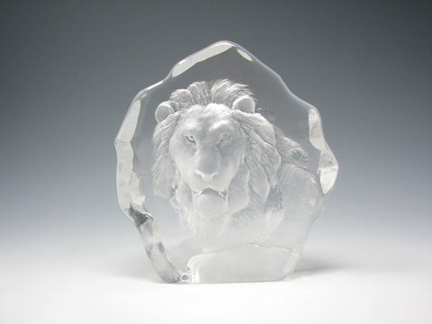 edgebrookhouse - Vintage Mats Jonasson for Kosta Boda Crystal Lion Paperweight Sculpture, Signed