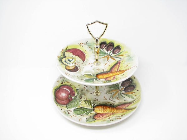 edgebrookhouse - Vintage Mancioli Italian Ceramic Two Tier Tidbit Tray with Hand-Painted Vegetable Design