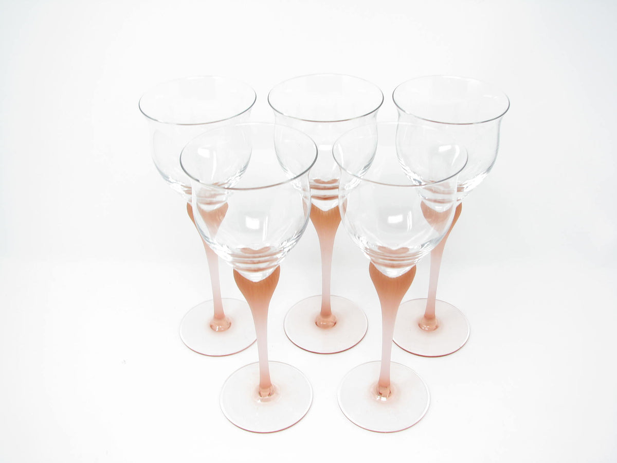 4 Mikasa Sea Mist Coral Stem Wine Glasses Frosted Ribbed Stems